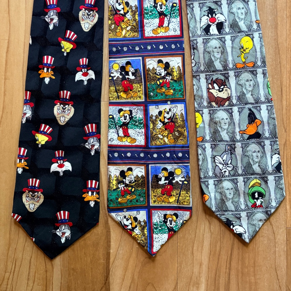Character Ties Multicolor Looney Tunes & Disney Lot of 3